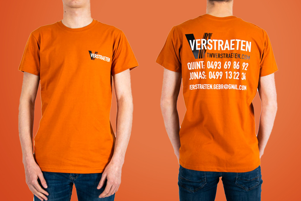 werkkledij bedrukt logo oranje t-shirt